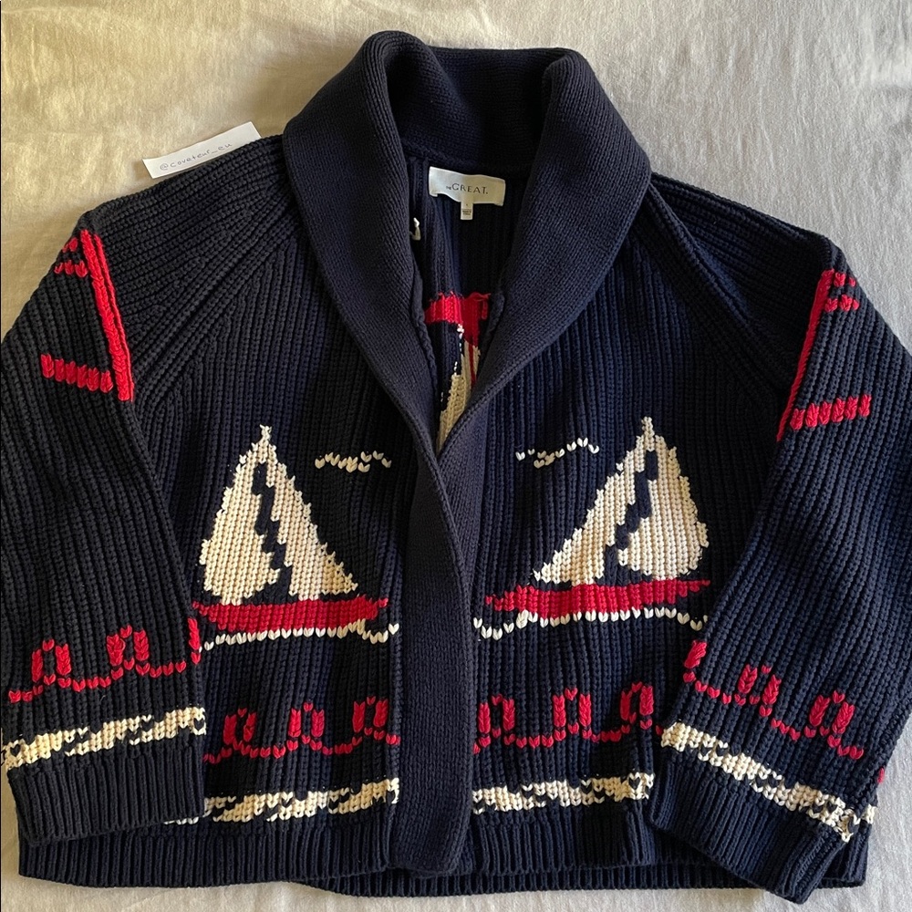 The Great. The Sailboat Lodge Cardigan in navy. Size 1. - Picture 2 of 8
